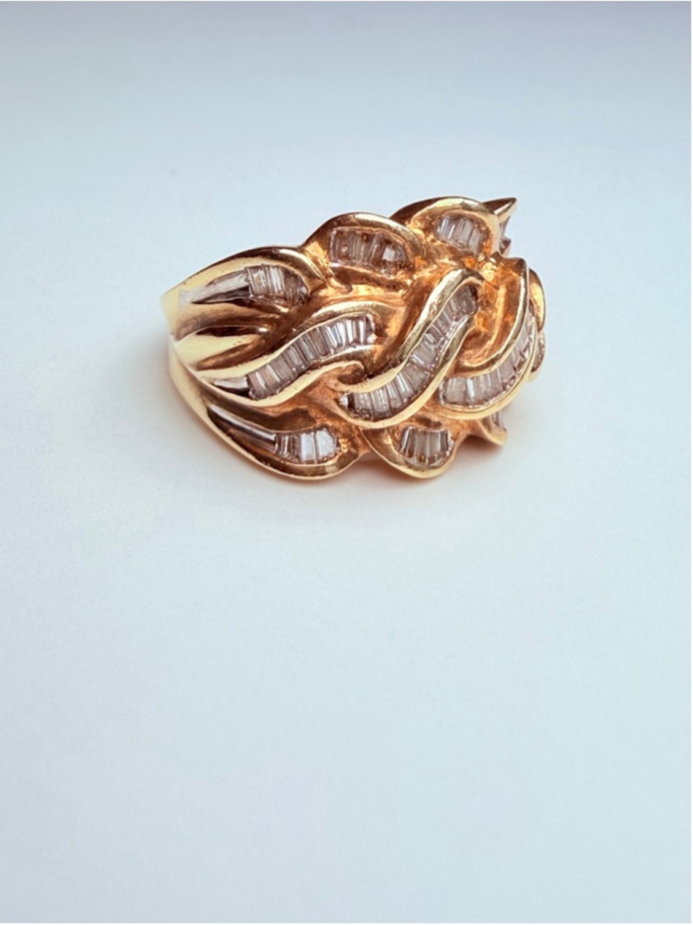 14K Solid Yellow Gold Diamond Baguette William Loeb Vintage Braided Domed Ring - Picture 3 of 13